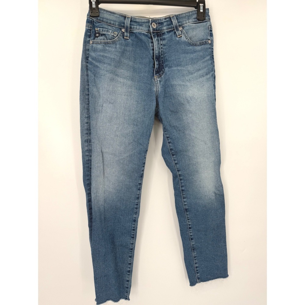 AG Adriano Goldschmied Mari Jeans Womens 27 Blue Mid Rise Slim Straight Raw Hem